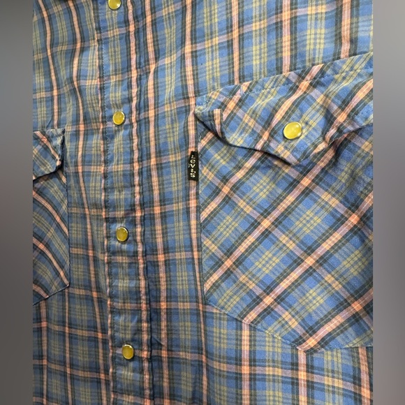 vintage 80s LEVIS PINK AND BLUE PLAID WESTERN PEARL COWBOY - Picture 4 of 9